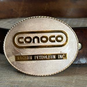 Conoco Buckle Branded solid brass with leather belt - men’s